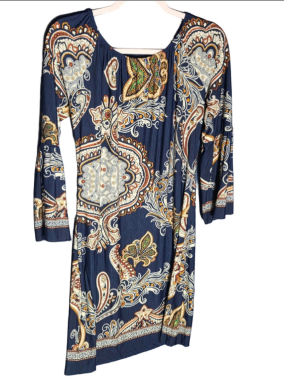 Women's Honeyme Long Sleeve Dress Size S Blue Orange Paisley Print boho-chic y2k - Picture 2 of 8
